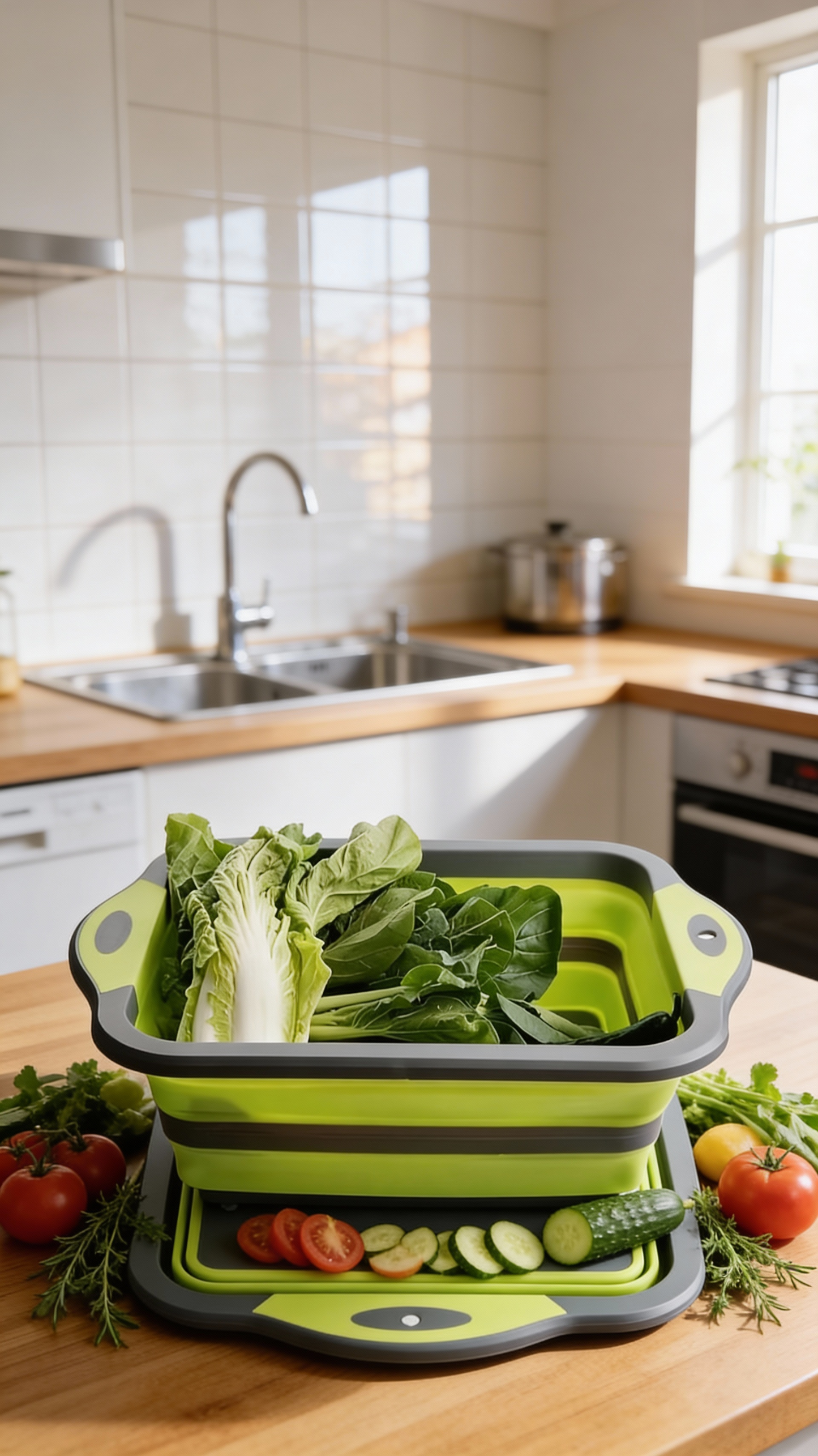 🥗 Collapsible Silicone Food Prep Station & Cutting Board Set