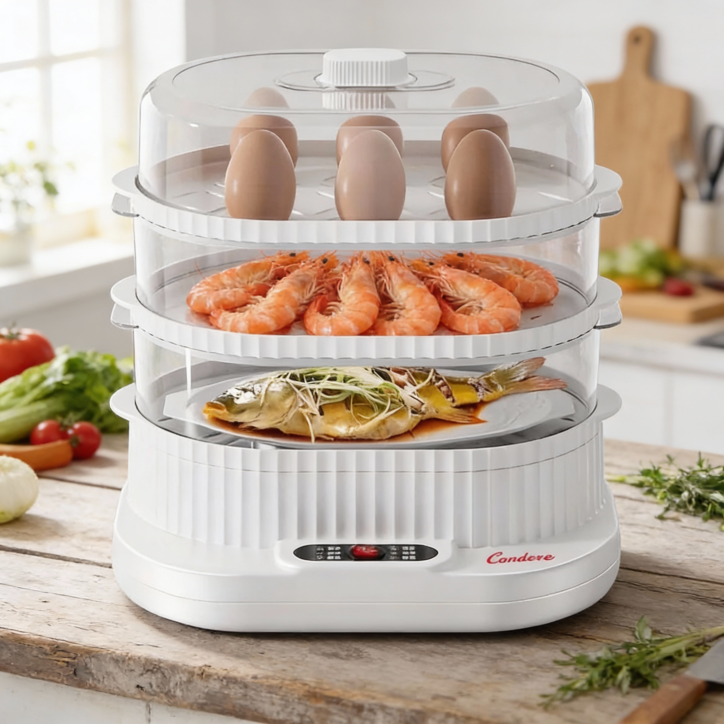 Ultimate 3-Tier Electric Food Steamer & Egg Cooker – Fast, Healthy, One-Touch Cooking