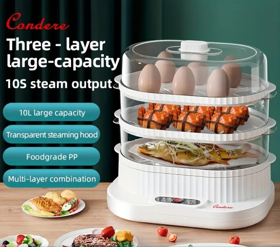 Ultimate 3-Tier Electric Food Steamer & Egg Cooker – Fast, Healthy, One-Touch Cooking