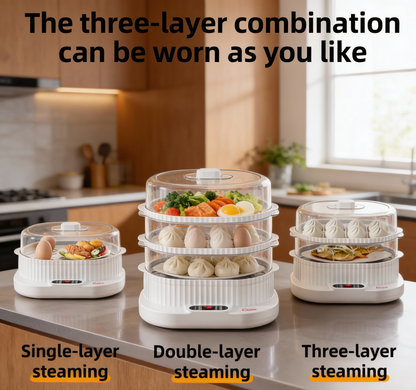 Ultimate 3-Tier Electric Food Steamer & Egg Cooker – Fast, Healthy, One-Touch Cooking